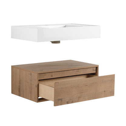 Modern 30-Inch Wall-Mounted Bathroom Vanity with Soft-Close Drawer and Elegant Resin Sink