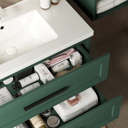 Modern 36" Green and White Wall-Mounted Bathroom Vanity with Integrated Ceramic Sink and Soft-Close Drawers
