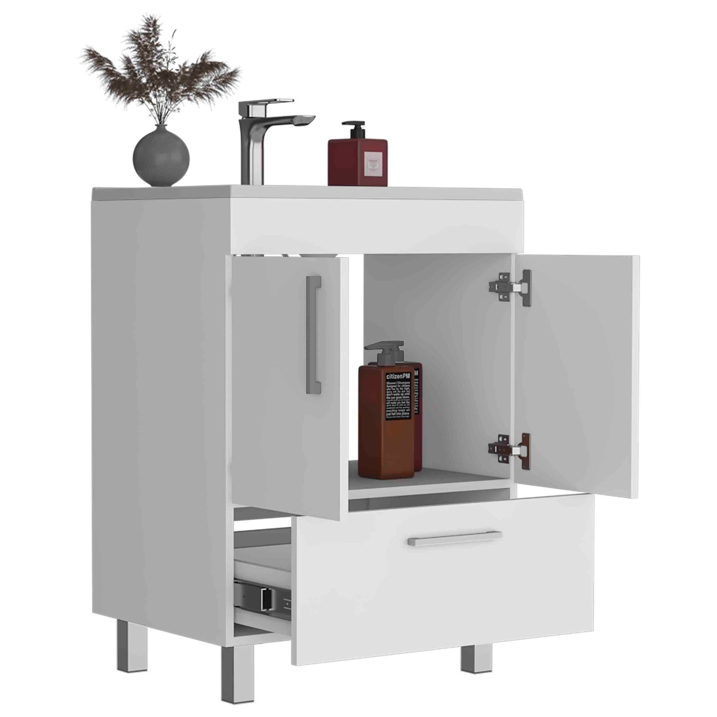 Modern White Bathroom Vanity with Double Door Cabinet and One Drawer