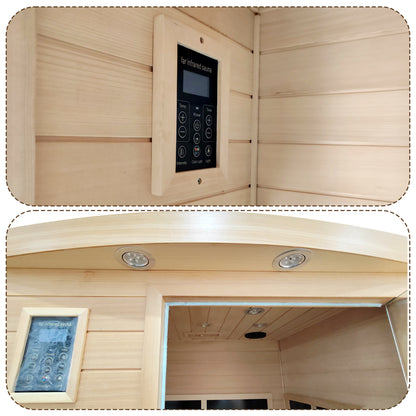 Two-Person Hemlock Far-Infrared Sauna with FrontDoor Heating Panel, Low EMF, LCD, Bluetooth, Natural