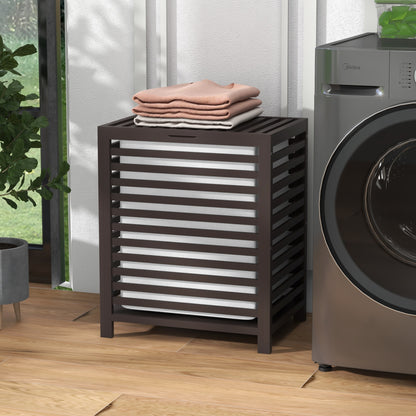 HOMCOM Bamboo Laundry Hamper with Lid, Laundry Basket with Removable Liner Bag, Dirty Clothes Hamper, 19.75 x 14.25 x 23.5 Inches, Coffee