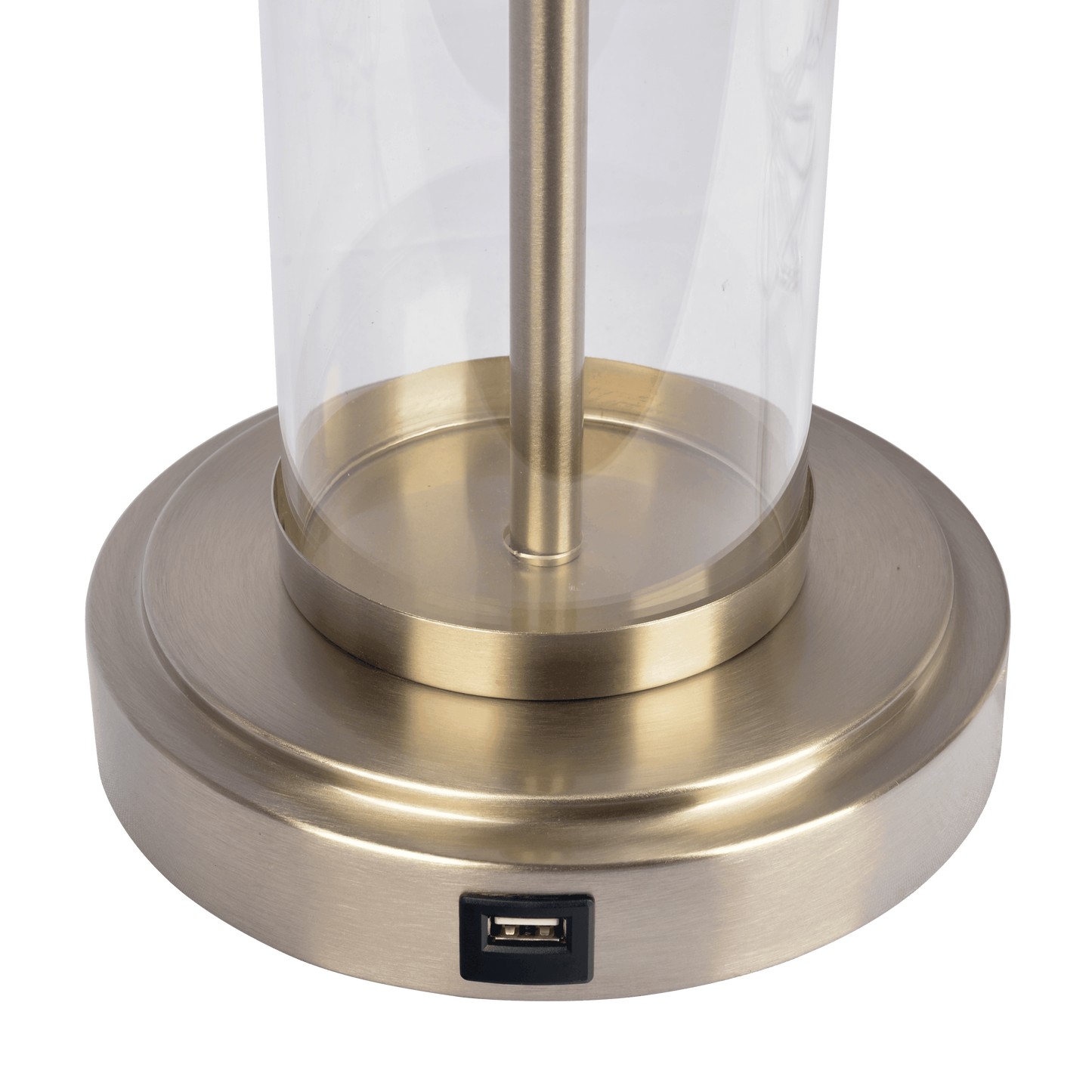 Modern Table Lamp with On/Off Switch, Clear Glass Body, Metal Base, 28in, 14in Diameter Brushed Nickel