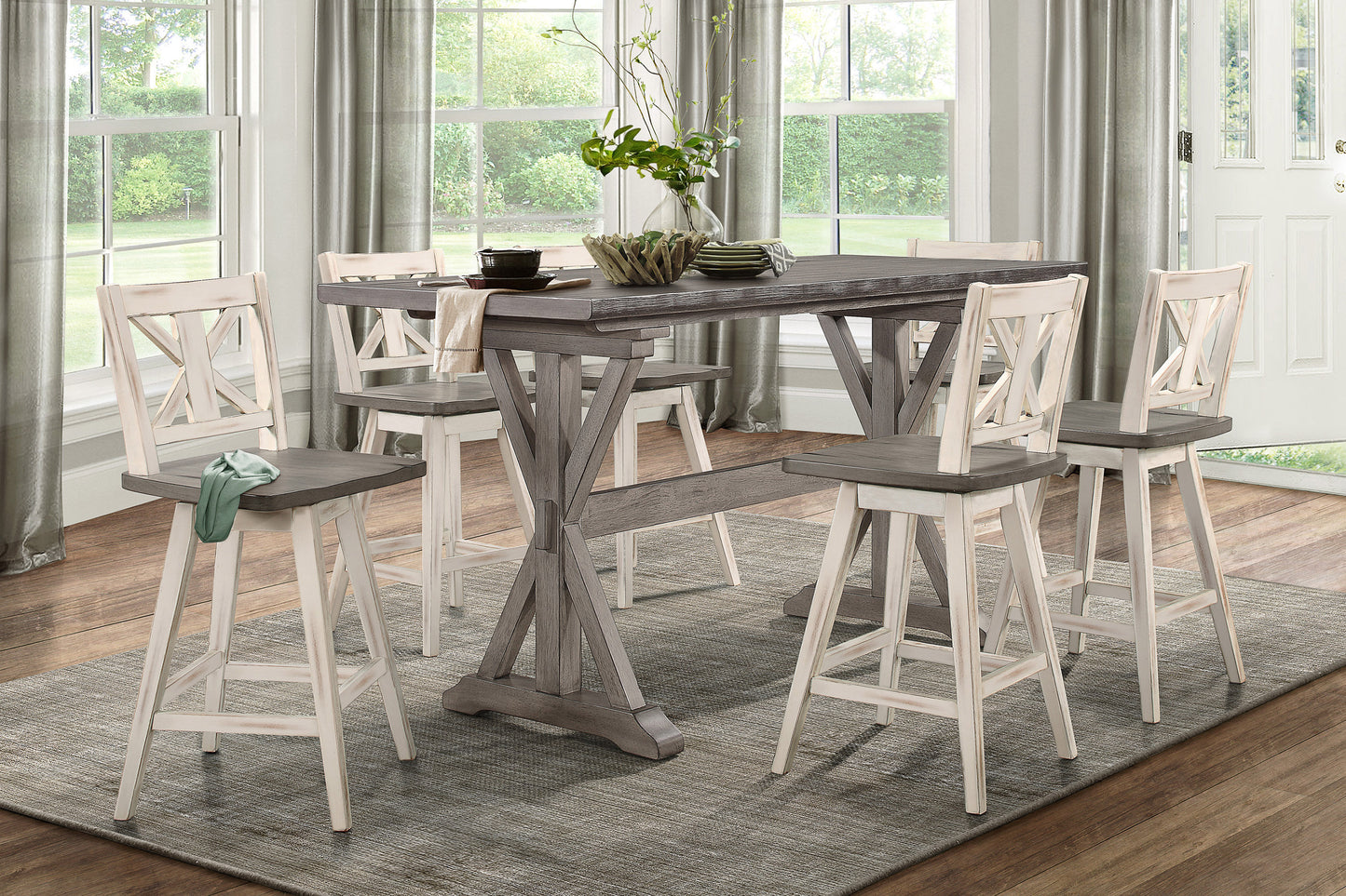 Counter Height Dining Table Rubberwood Rustic Gray Finish