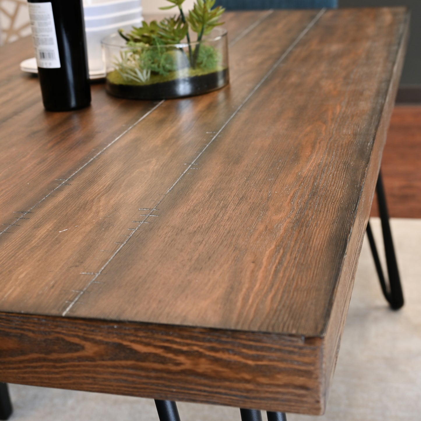Six Piece Dining Set Hairpin Table And Bench Color Options