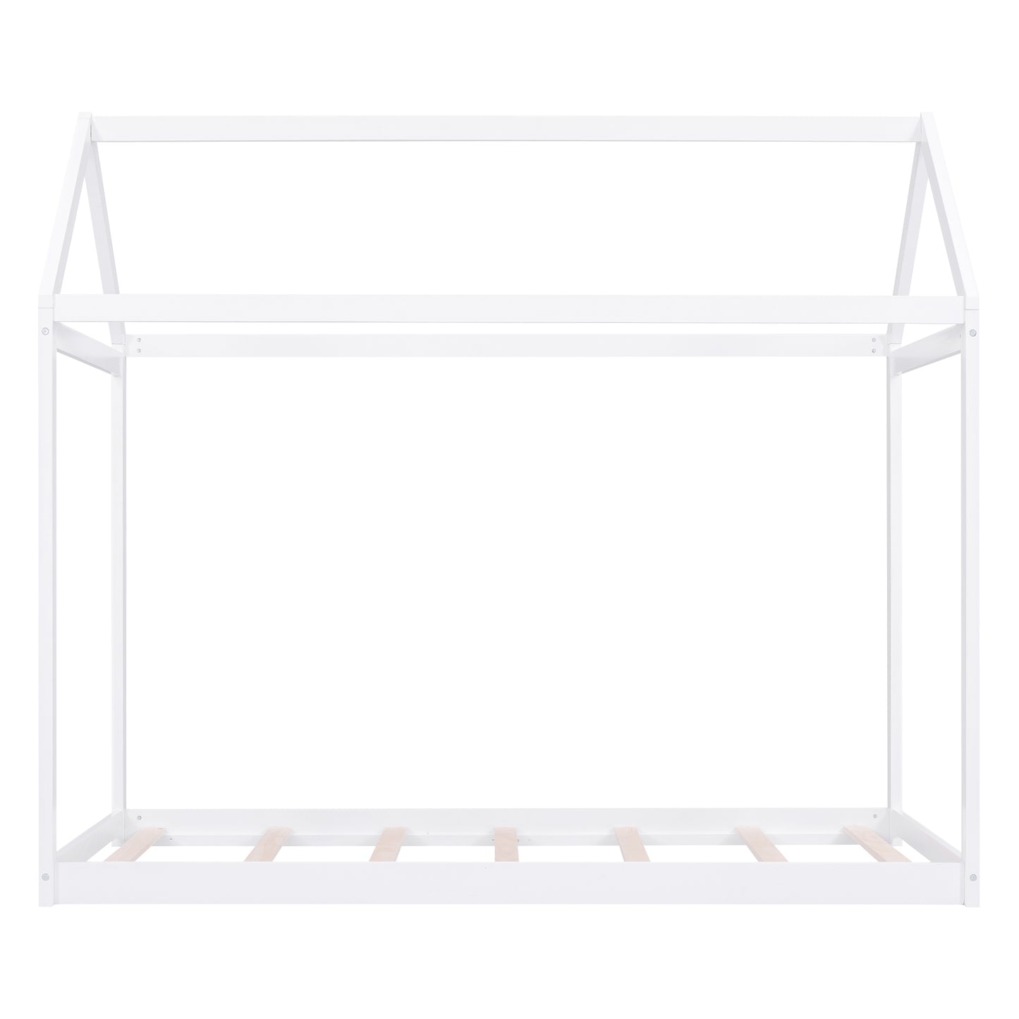 White Twin Size Pine Wood House Bed for Kids