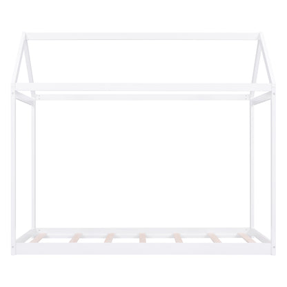 White Twin Size Pine Wood House Bed for Kids