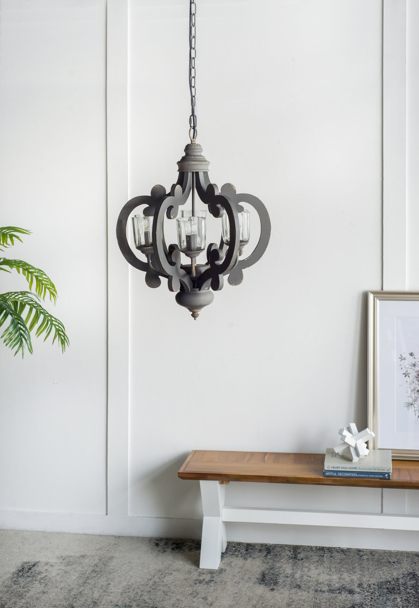 Farmhouse 6-Light Wood Chandelier Pendant with Adjustable Chain - Dining Room, Living Room, 60W E12 Gray