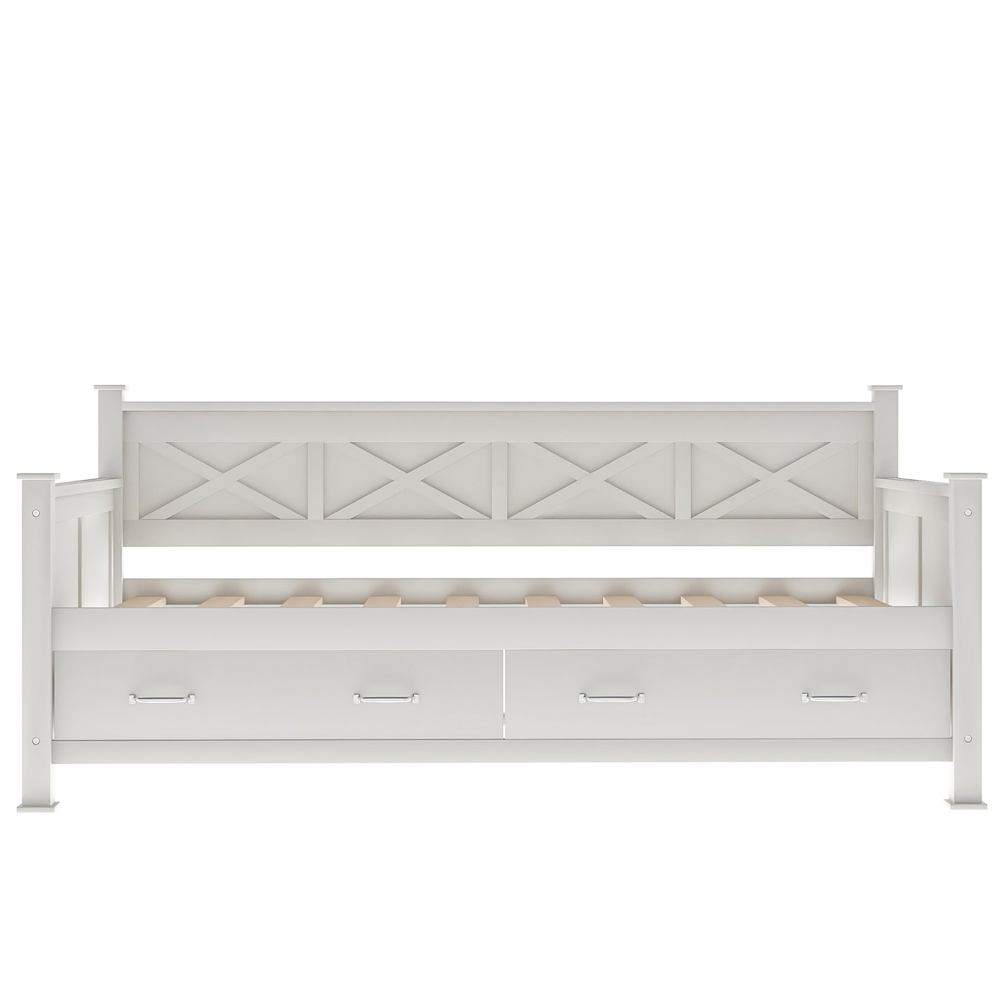 Cream White Twin Size Wooden Daybed with Rustic and Modern Touches