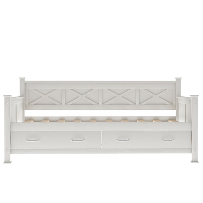 Cream White Twin Size Wooden Daybed with Rustic and Modern Touches