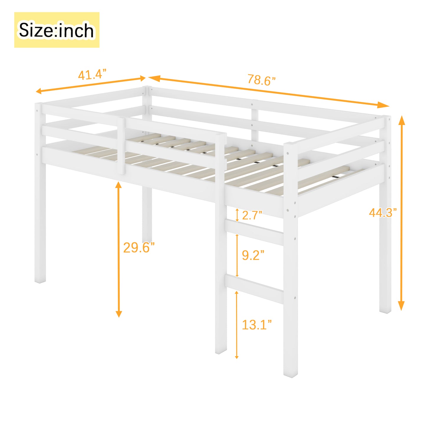 Contemporary Rubber Wood Twin Loft Bed with Ladder and Spacious Storage, White Finish