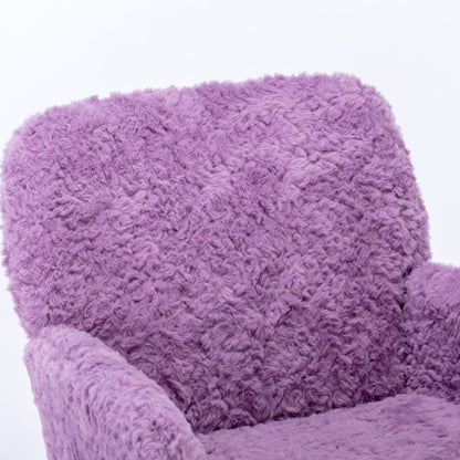 Violet Velvet Office Chair with Golden Base, Adjustable Swivel Design, Plush Artificial Alpaca Wool Upholstery, Ideal for Home and Vanity Use