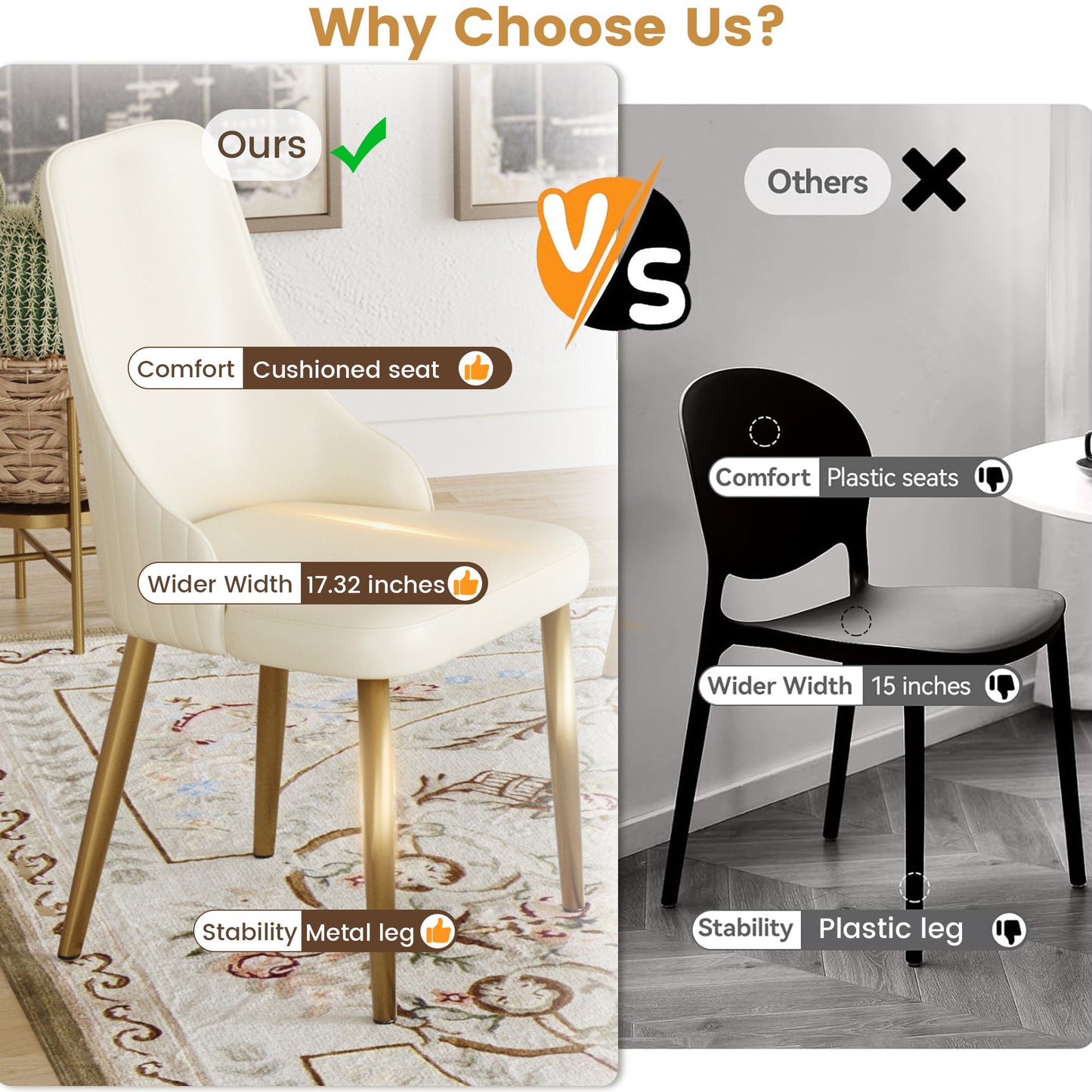Modern PU sponge-filled dining chair, solid wood metal legs, suitable for restaurants, living rooms and rooms-(Set of 2)