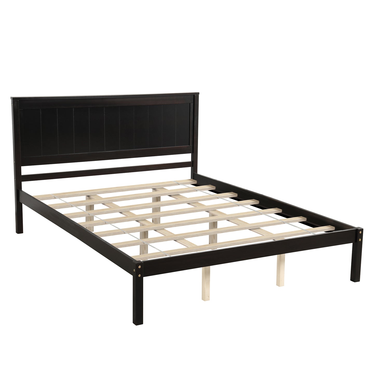 Espresso Queen Platform Bed Frame with Headboard and Wood Slat Support – No Box Spring Required