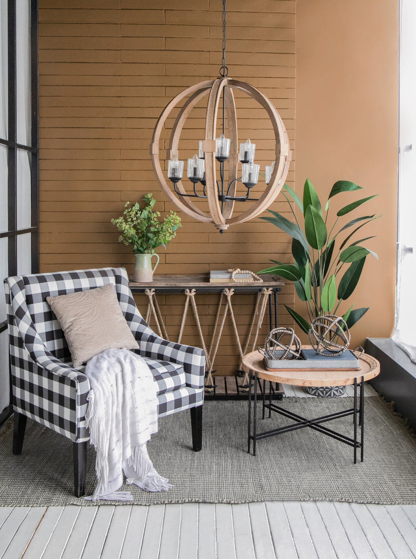 9-Light Globe Wood Chandelier with Adjustable Chain for Kitchen, Dining 31.5in Bulbs Not Included Brown