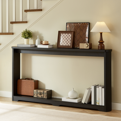 70.1-Inch Console Table with Storage, Hallways/Behind Sofa, Modern Arc MDF, 70.1 x 8.7 x 35.5 in Black