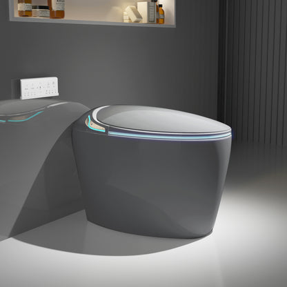 Modern Intelligent One-Piece Smart Toilet with Built-In Bidet, Auto Open/Close Seat, Foot Sensor, LED Night Light, Warm Water & Dryer, Grey Finish