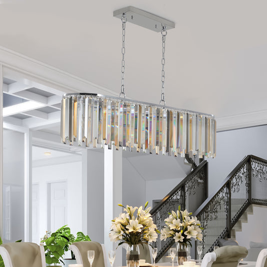 Modern Oval Crystal Chandelier for Dining Room, 39in L x 9.8in W, 8-Light, K9 Crystal, Chrome