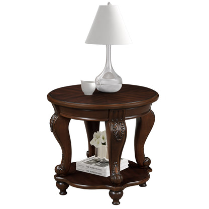 22-Inch Round End Table with Shelf, Solid Rubber Wood & MDF Veneer, Easy Assembly Sofa Table, Cherry
