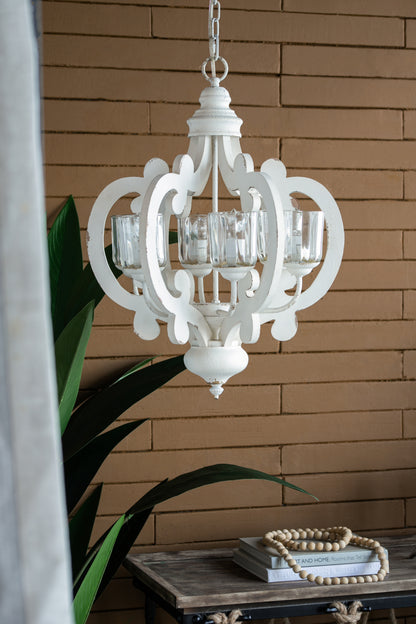 Farmhouse 6-Light Wood Chandelier Pendant with Adjustable Chain for Dining Room and Entryway Cream Finish