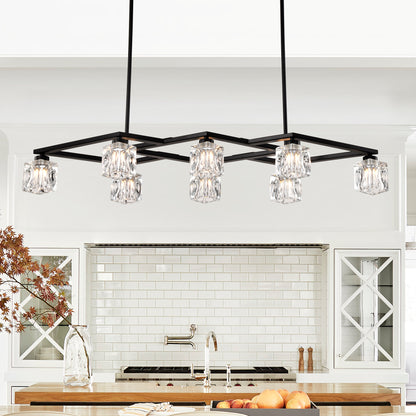 8-Light Metal Chandelier for Dining Room & Kitchen Island, Ceiling Pendant G9 Bulbs Included Matte Black