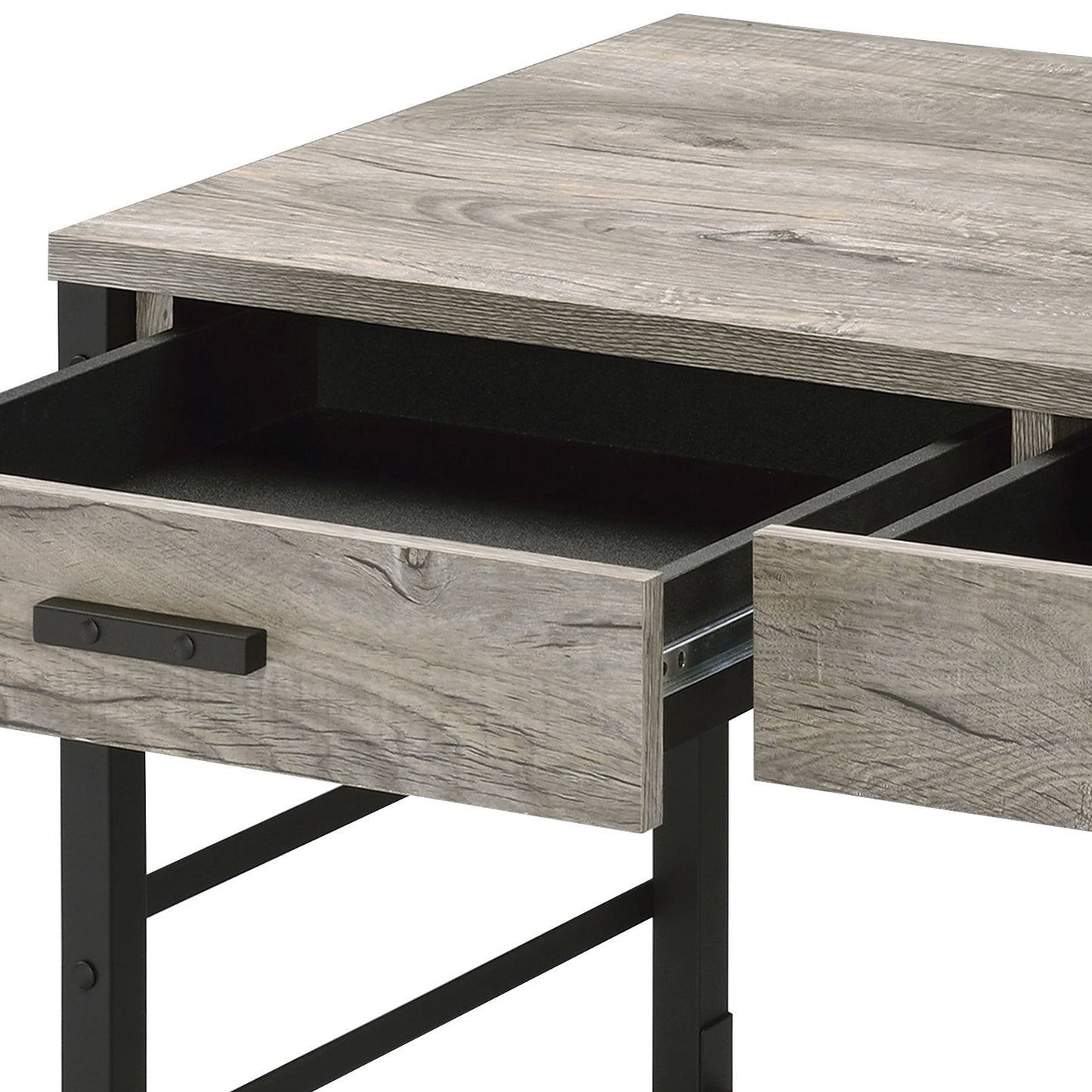 Modern Black and Weathered Oak Office Writing Desk with USB Ports and Drawers