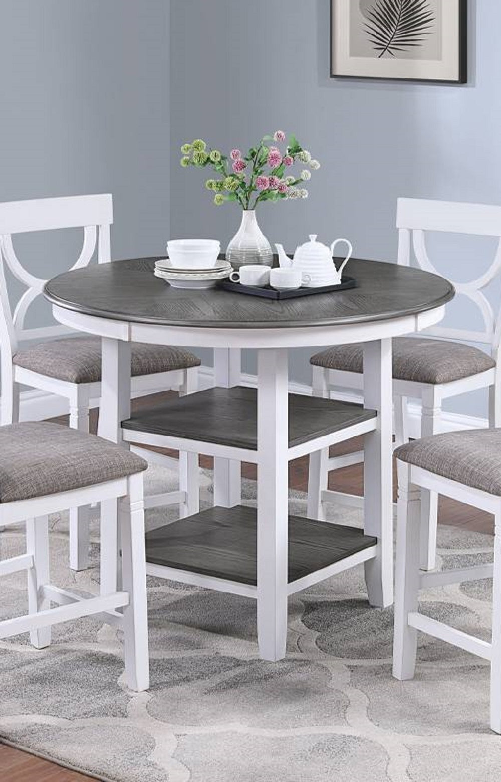 Counter Height Dining Set Storage Padded Chairs 5 Pc White