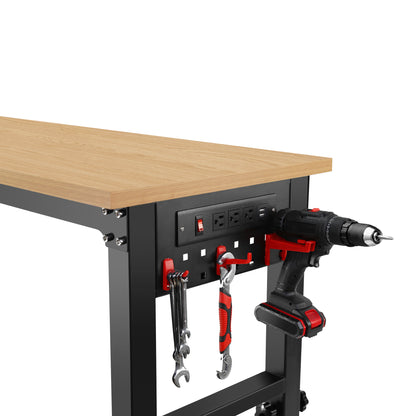 48" Versatile Adjustable Workbench with ETL Certified Power Outlets - Heavy-Duty Hardwood Table for Garage, Office, and Home Use