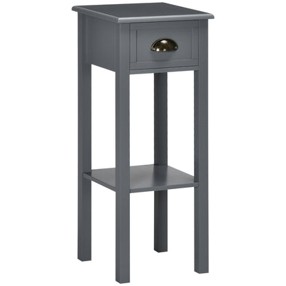 Slim 2-Tier Narrow Side Table with Drawer and Lower Shelf, Living Room or Bedroom, MDF, 29.5 in H Gray