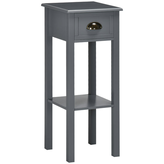 Slim 2-Tier Narrow Side Table with Drawer and Lower Shelf, Living Room or Bedroom, MDF, 29.5 in H Gray