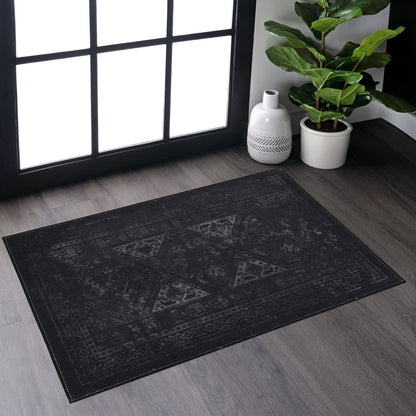2x3 Machine Washable Area Rug - Non-Slip, Foldable, Kid & Pet Friendly, Non-Shedding Black & Gray