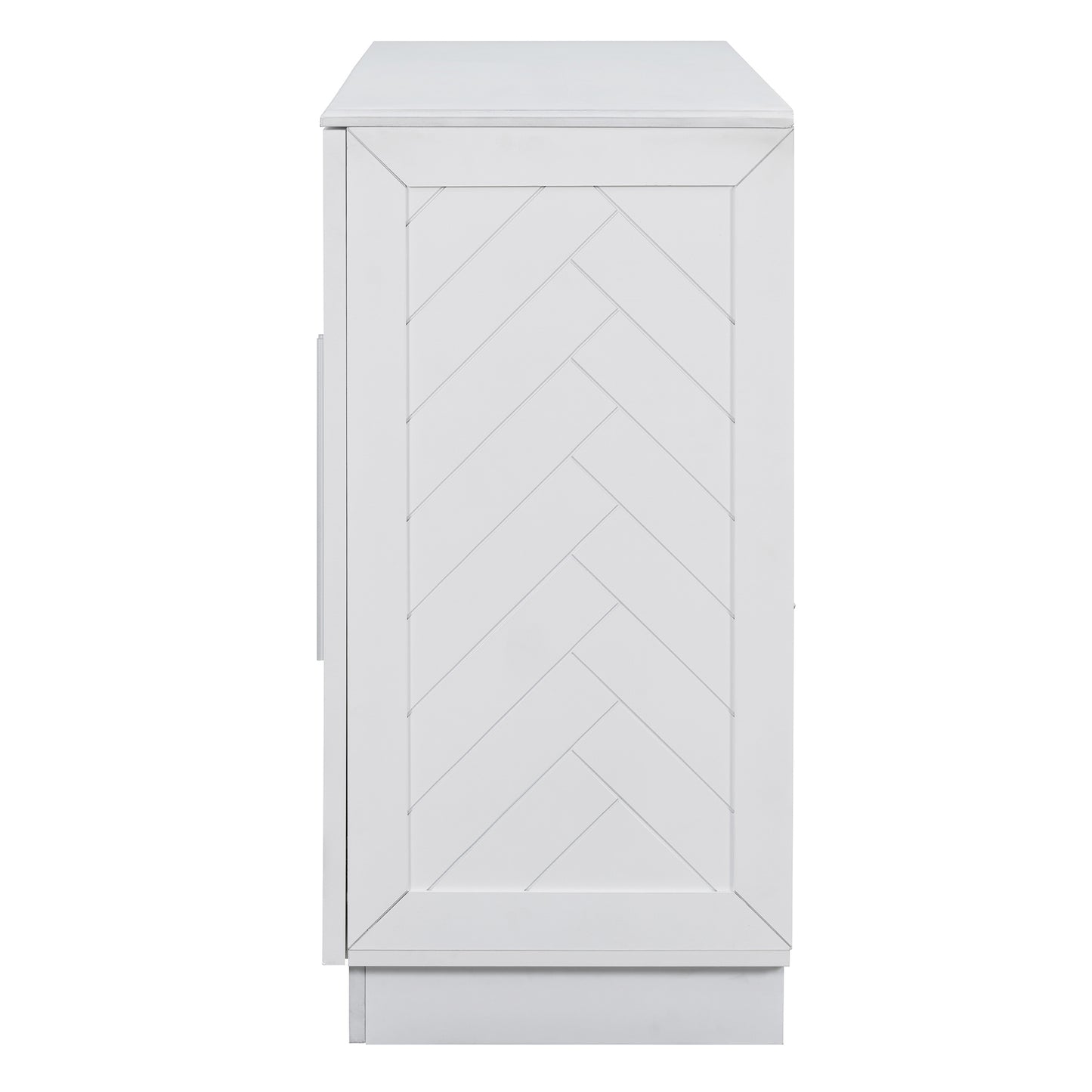 TREXM Sideboard with 4 Doors Large Storage Space Buffet Cabinet with Adjustable Shelves and Silver Handles for Kitchen, Dining Room, Living Room (White)