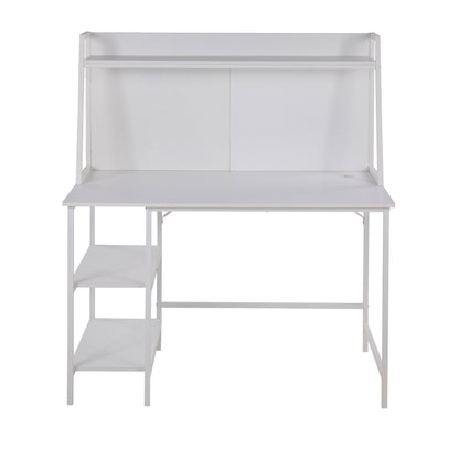 LumiSource Geo Shelf Modern Office Desk in White Wood and Steel