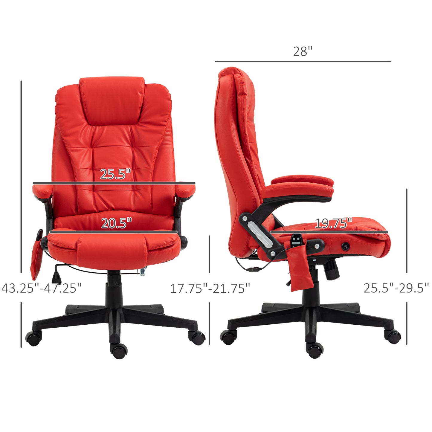 Ergonomic Red Vibration Massage Office Chair with Heated Recline, PU Leather, Remote Control, and Armrests