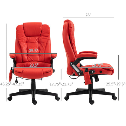 Ergonomic Red Vibration Massage Office Chair with Heated Recline, PU Leather, Remote Control, and Armrests