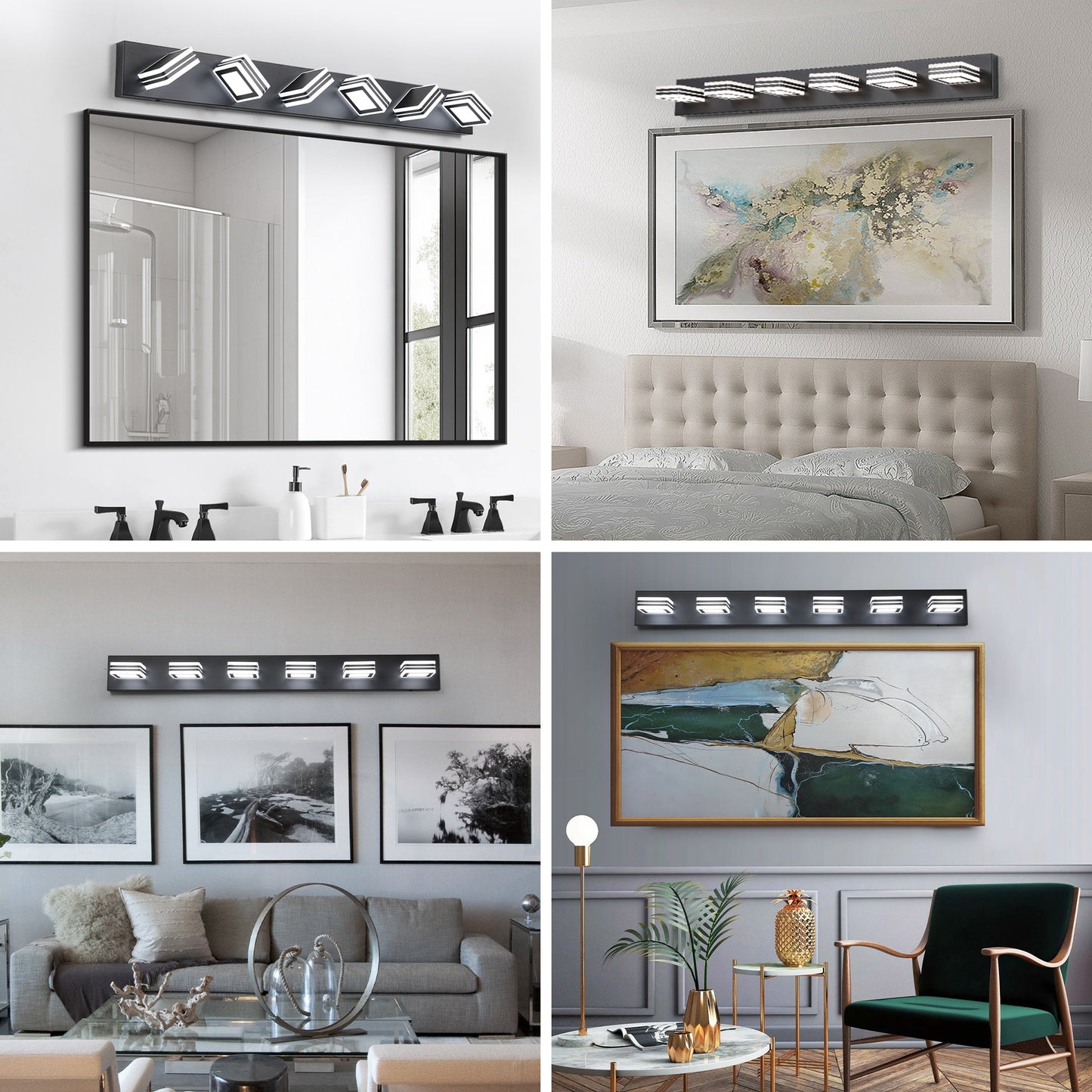 6-Light Dimmable LED Vanity Fixture for Bathroom - Contemporary Wall Mount with Iron & Acrylic Black