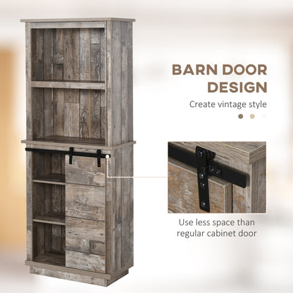 Rustic Farmhouse Kitchen Pantry Cabinet with Sliding Barn Door, Adjustable Shelving and Vintage Finish