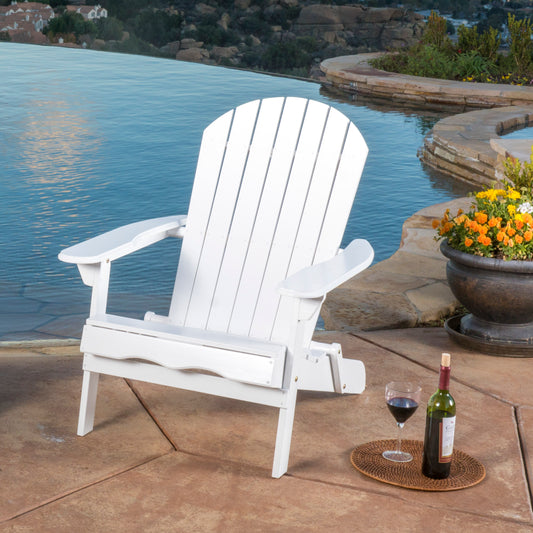 Outdoor Acacia Wood Adirondack Chair 37 Inch Long By 29.7 Inch Wide For Patio Or Garden Seating White