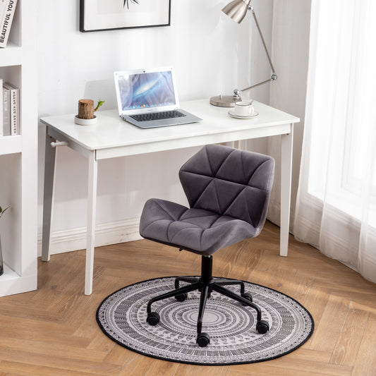 Gray Velvet Adjustable Swivel Office Chair with Diamond Tufting