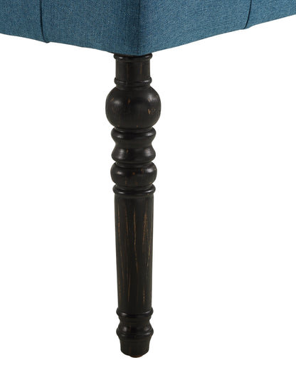 Solid Wood Dining Bench with Turned Legs, Button-Tufted Fabric Seat, 48W x 16D x 19.5H, Dining Room Seating, Blue