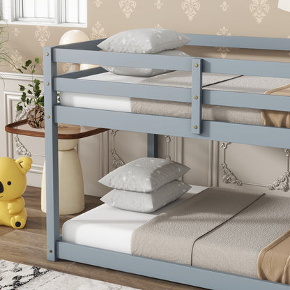 Durable Grey Twin over Twin Loft Bed with Ladder and Sturdy Slat Support