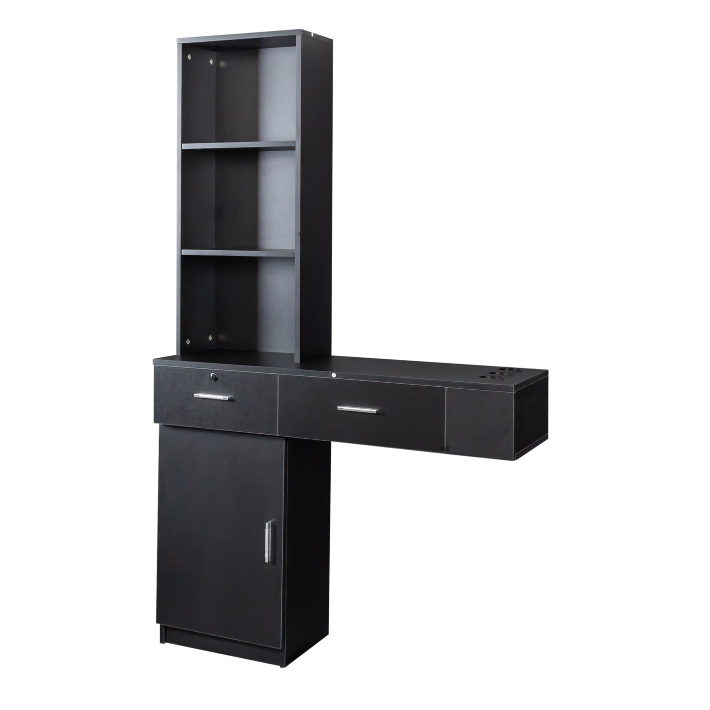 Vanity Desk for Hair Styling with Multi-Layer Storage and Large Capacity, Home Salon Black