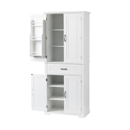 Tall White Bathroom Storage Cabinet with Adjustable Shelf and Drawer, Versatile Multi-Functional Organizer