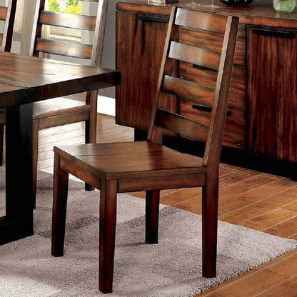 Industrial Style Solid Wood Dining Chairs, Ladder Back, Set of 2, Tobacco Oak Finish