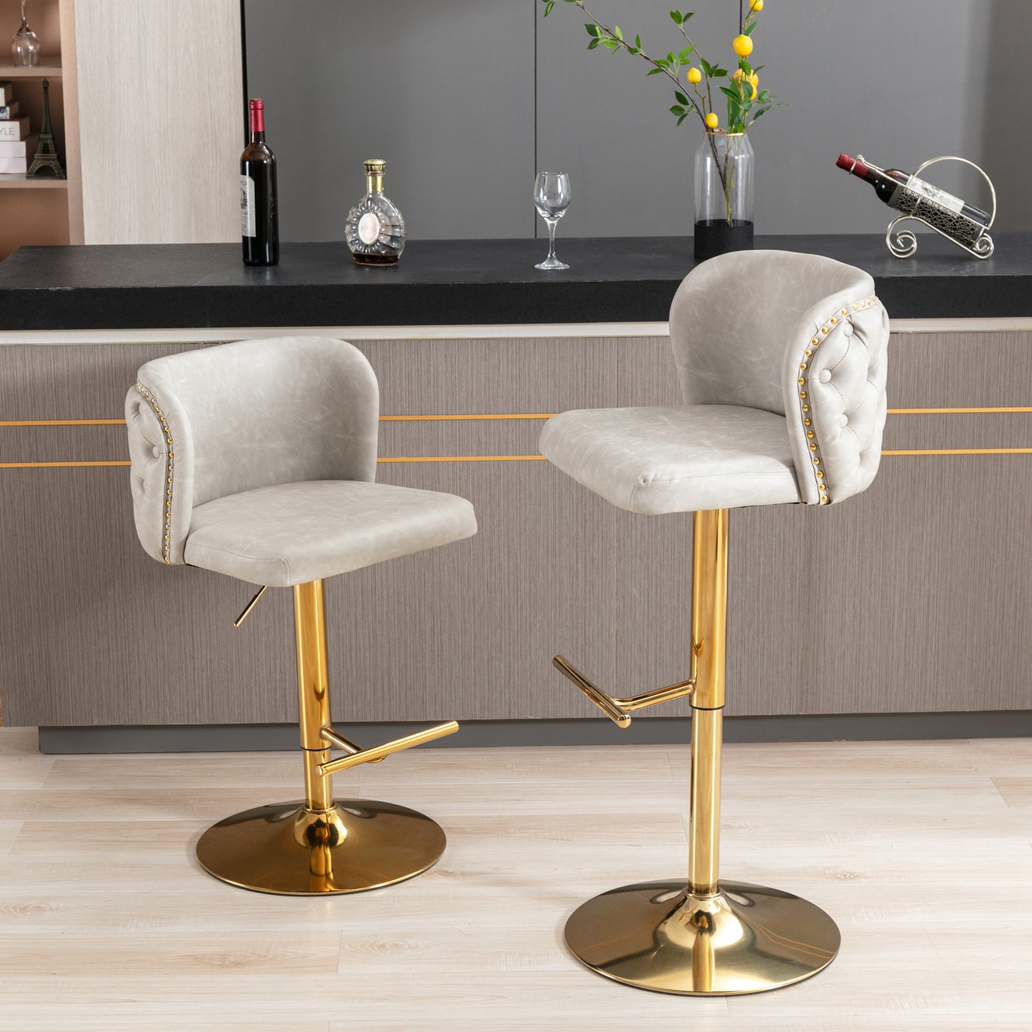 AA Furniture Swivel Bar Stools Adjustable Upholstered Beige