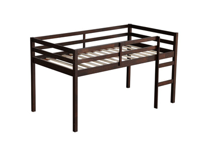 Espresso Rubber Wood Twin Loft Bed with Ladder and Enhanced Support Slats