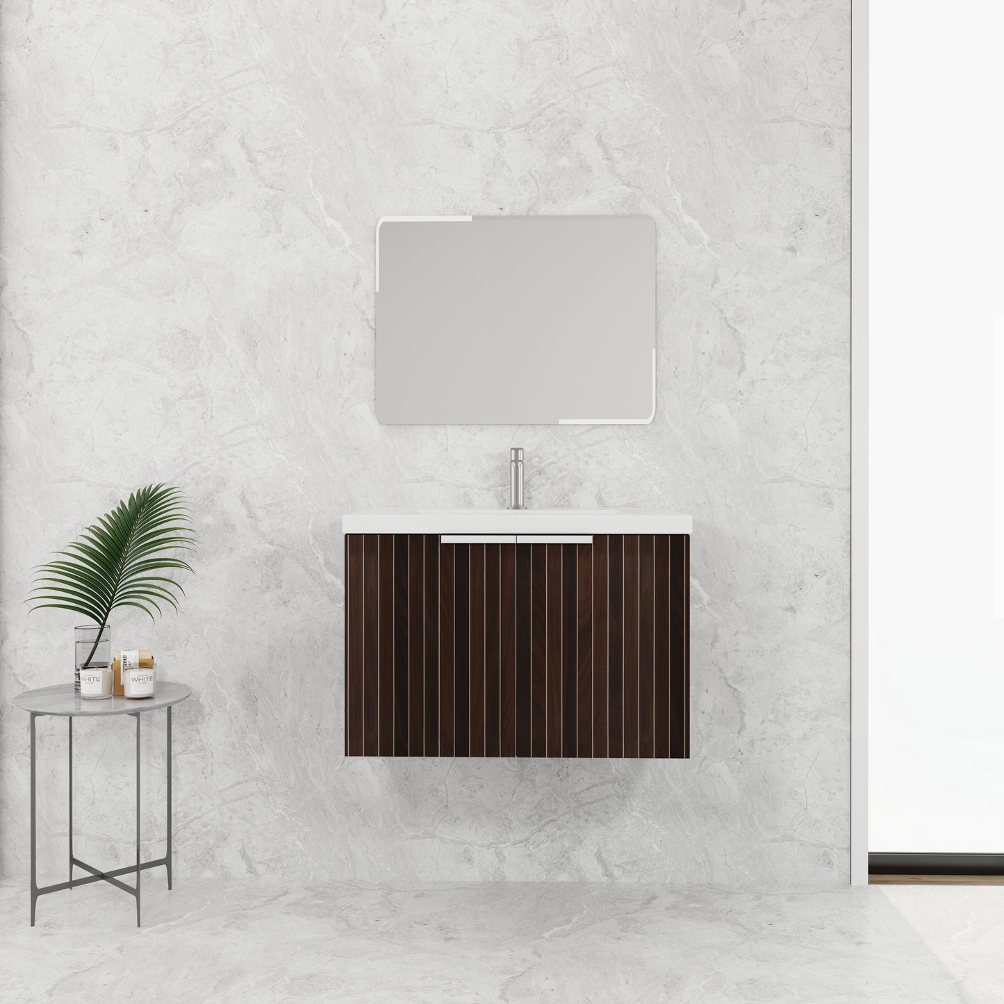 30-Inch Wall-Mounted Modern Bathroom Vanity with Eco-Friendly Resin Sink and Soft-Close Doors