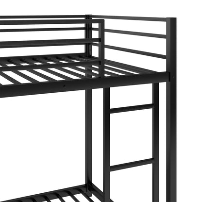 Stylish Black Twin Metal Bunk Bed with Ladder - Space-Saving Low Design