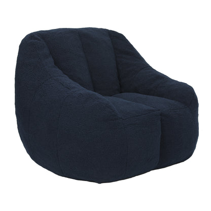 Memory Foam-Filled Bean Bag Chair with Tufted Faux Fur, Ergonomic Back, Dorm/Apartment — Dark Blue