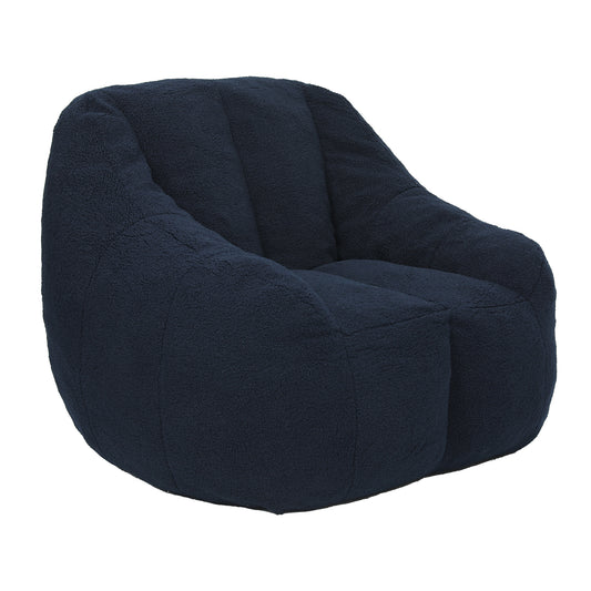 Memory Foam-Filled Bean Bag Chair with Tufted Faux Fur, Ergonomic Back, Dorm/Apartment — Dark Blue
