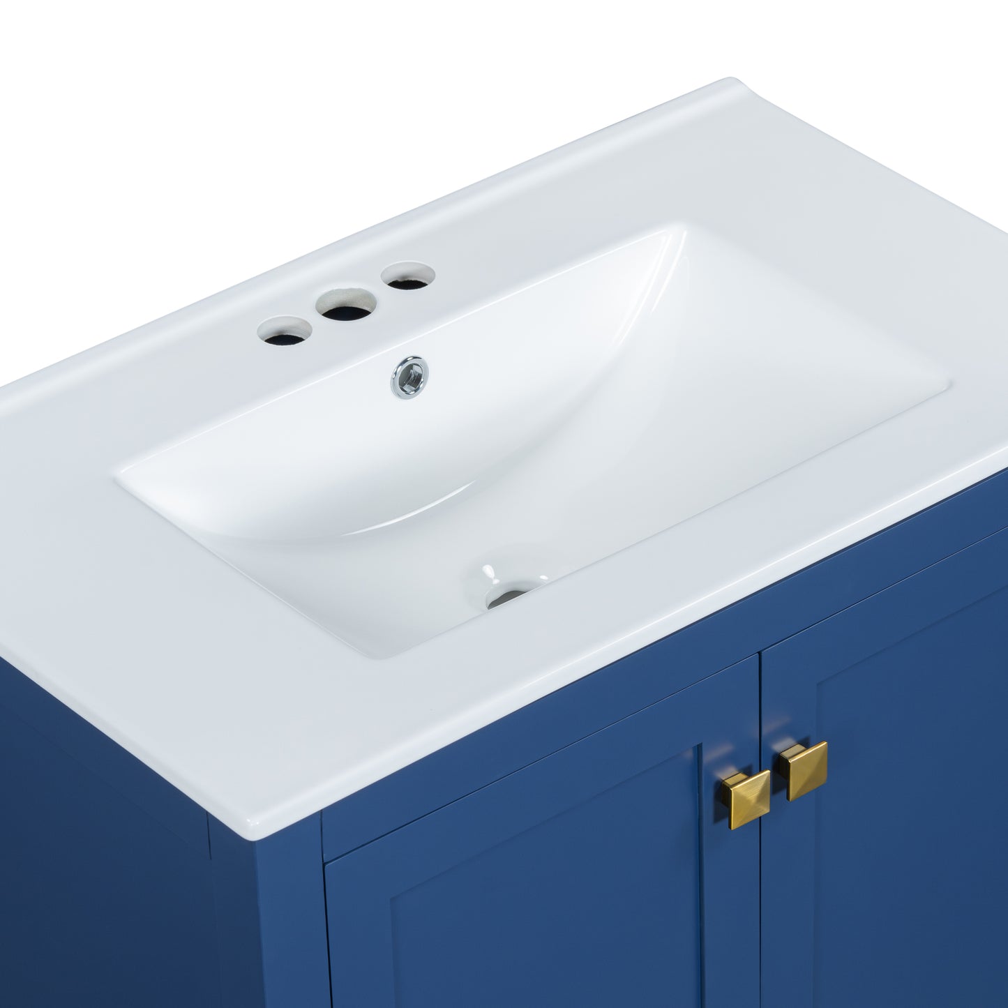 30-Inch Elegant Blue Bathroom Vanity with Ceramic Sink, Stylish Storage Cabinet Featuring Soft-Close Doors and Multifunctional Drawers
